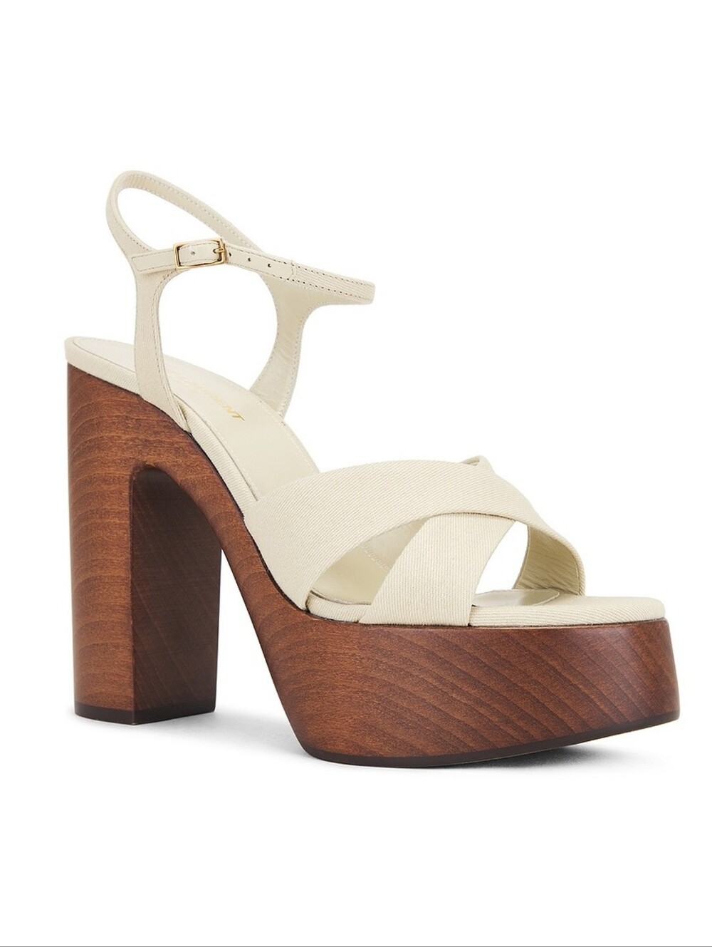 Saint Laurent Bianca Platform Sandals Canvas Beige with Original Box & Dust Bags